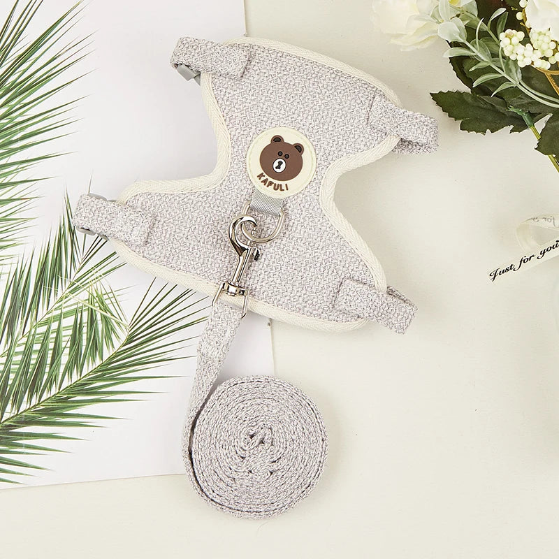 Adjustable Linen Rabbit Harness and Leash Set with Padded Comfort