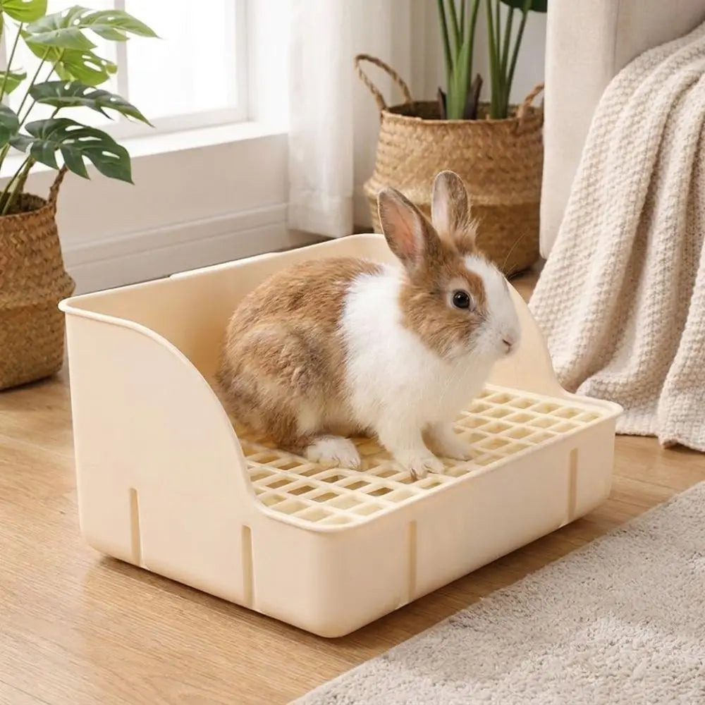 Corner Rabbit Litter Box with Removable Tray and Grid