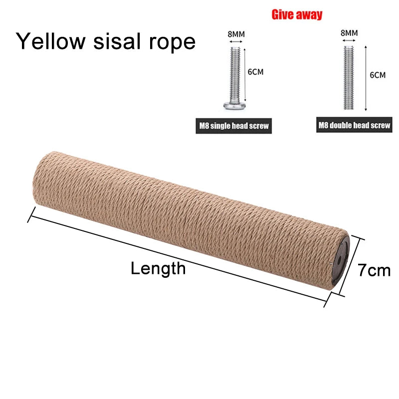 Bâton de sisal jaune avec mesures et vis pour remplacement d'arbre à chats