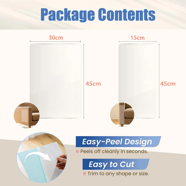Image showing package contents of clear cat scratch protection tape, demonstrating its size and easy-peel design.
