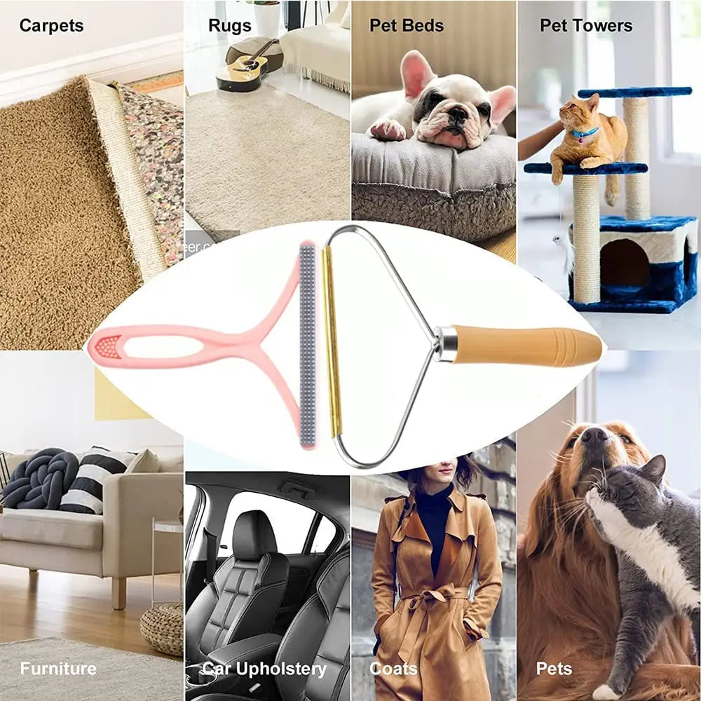 A collection of fabric and pet hair remover brushes including carpet brushes, rug brushes, pet bed brushes, and grooming tool