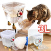A clear automatic gravity pet water fountain with a cat face design and a white fluffy toy is shown.