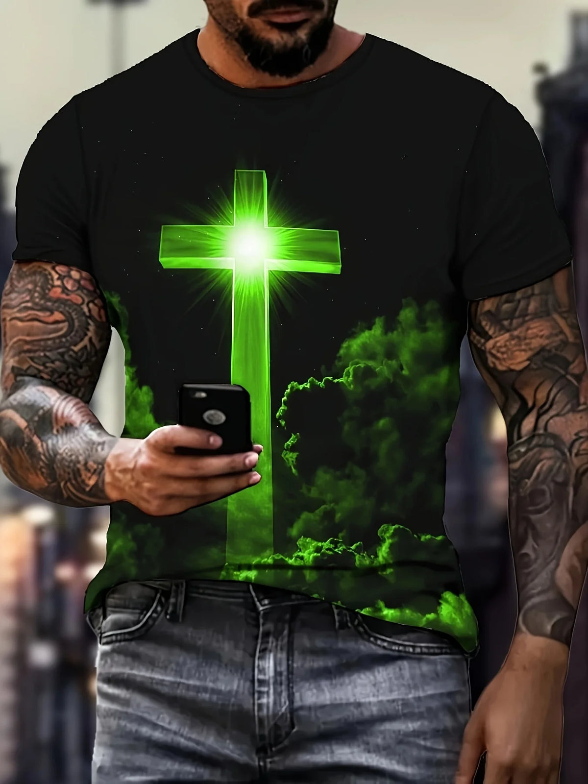 Faith-Inspired Graphic Crew Neck Tee for Men