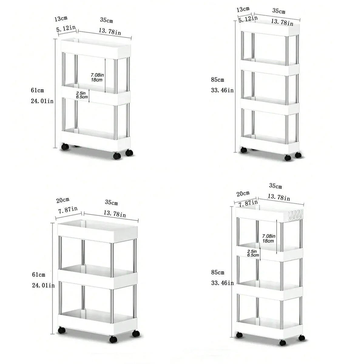 Rolling Utility Storage Cart with 3/4 Tiers