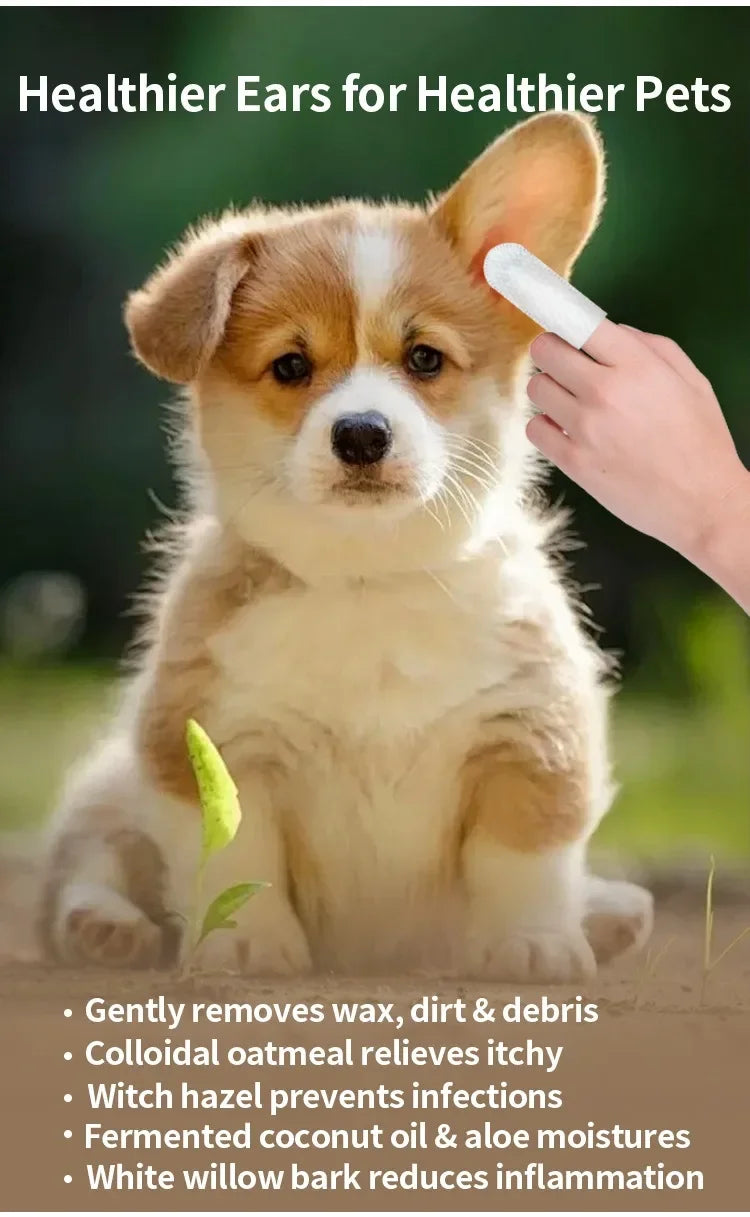 Gentle Disposable Pet Ear Cleaning Finger Wipes for Dogs & Cats