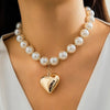 Vintage Pearl Heart Pendant Choker Necklace