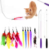 A variety pack of interactive cat toys featuring a telescopic pole and plush replacements in various colors.