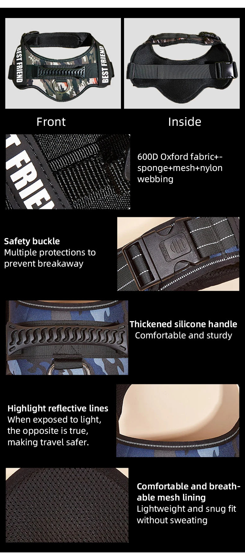 Adjustable No-Pull Dog Harness with Reflective Straps