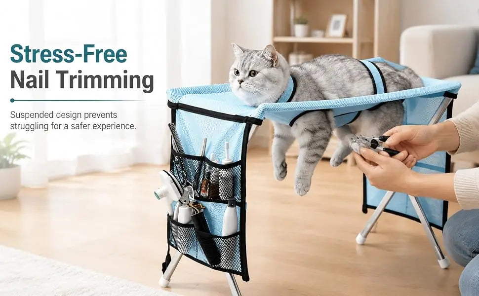 Pet Grooming Hammock with Stand – Adjustable Nail Trimming Restraint Sling for Small to Medium Dogs and Cats