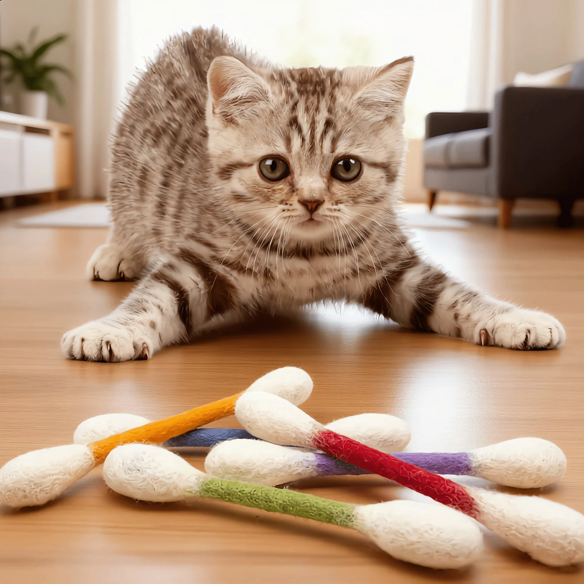 Cat Teaser Wand Set with Replacement Fleece Tops