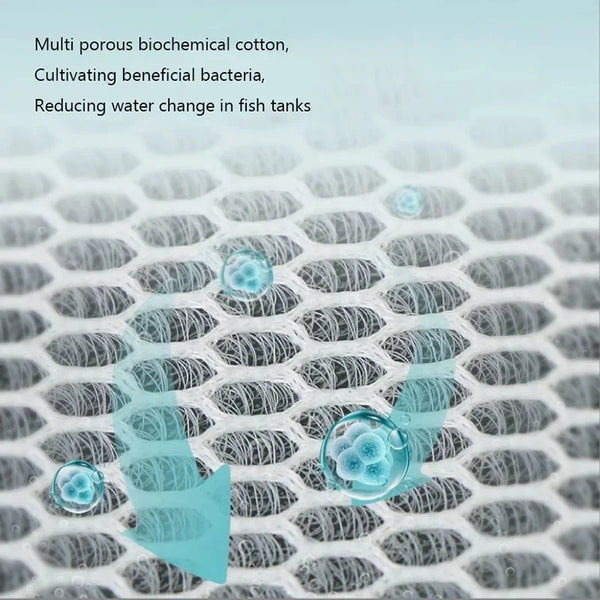Close-up of multi-porous filter material with beneficial bacteria and water droplets inside.