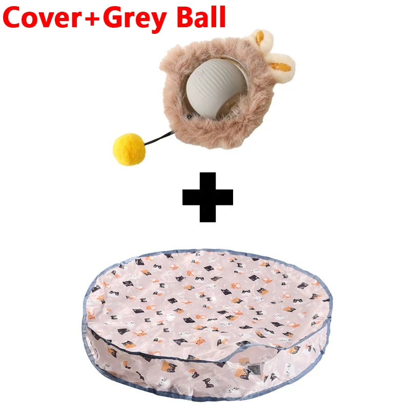 Cover+Grey Ball toy featuring a fluffy hide and seek ball with a rolling inner ball and an outer fabric pouch
