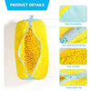 Yellow durable shoe washing bag with a zipper, showing features like high permeability and tough nylon zip.