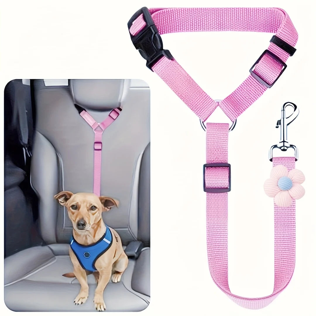Pink and black durable pet car seat belt harness for vehicle safety