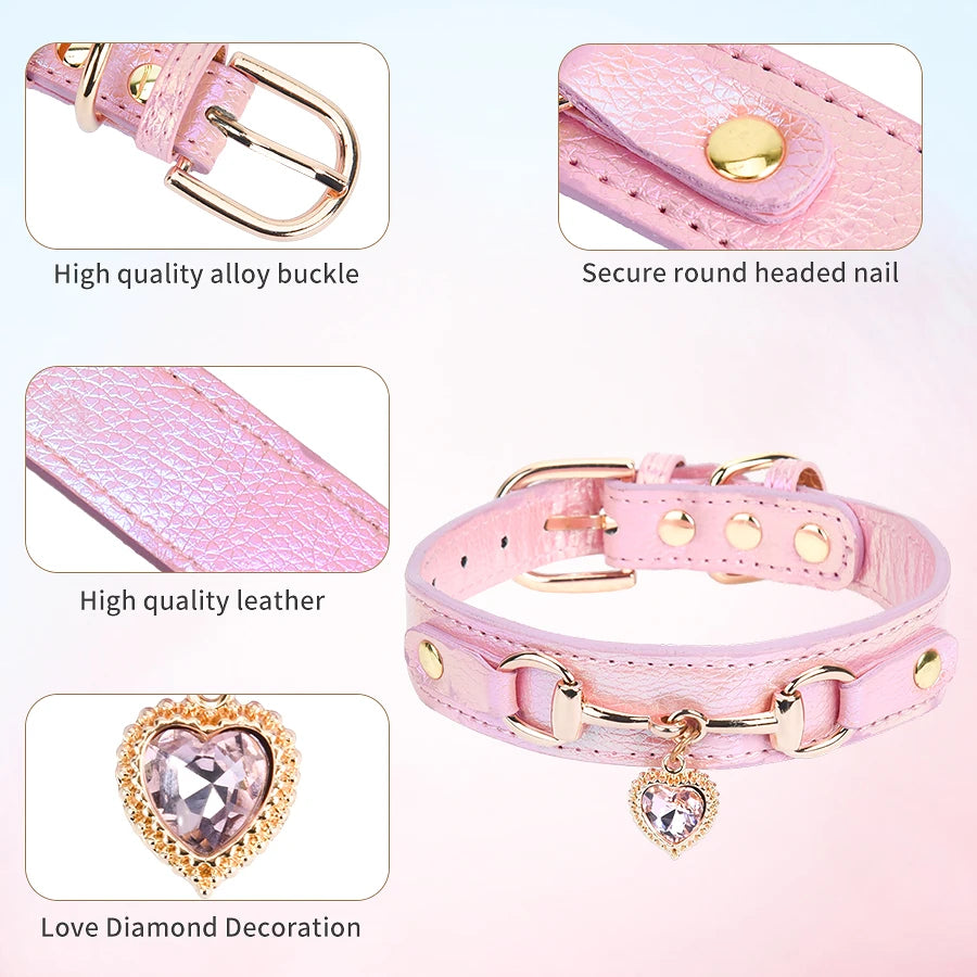 Rhinestone Heart Charm Color-Changing Dog Collar