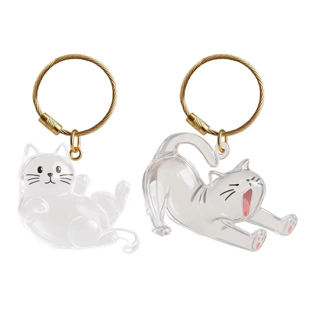 Klares Silikon-Katzenfigur Schlüsselanhänger mit goldfarbener Schlaufe und Öse.