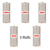 Five rolls of reusable pet poop bags with red arrows indicating direction.