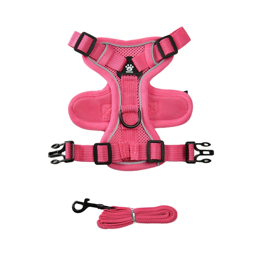 Pink adjustable reflective pet harness with leash for small dogs and cats