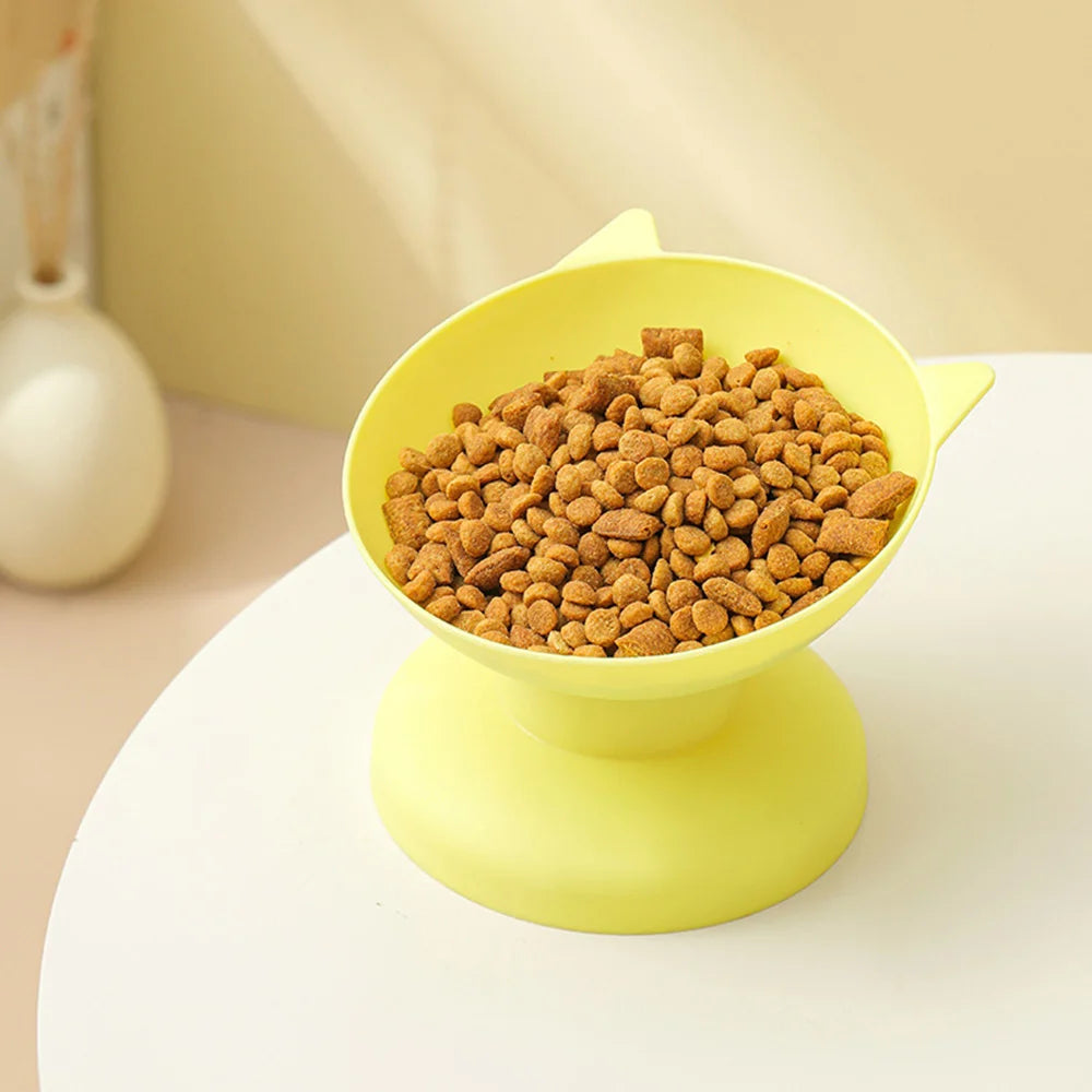 Yellow macaron elevated anti-spill pet food and water bowl with a non-slip base for cats and dogs