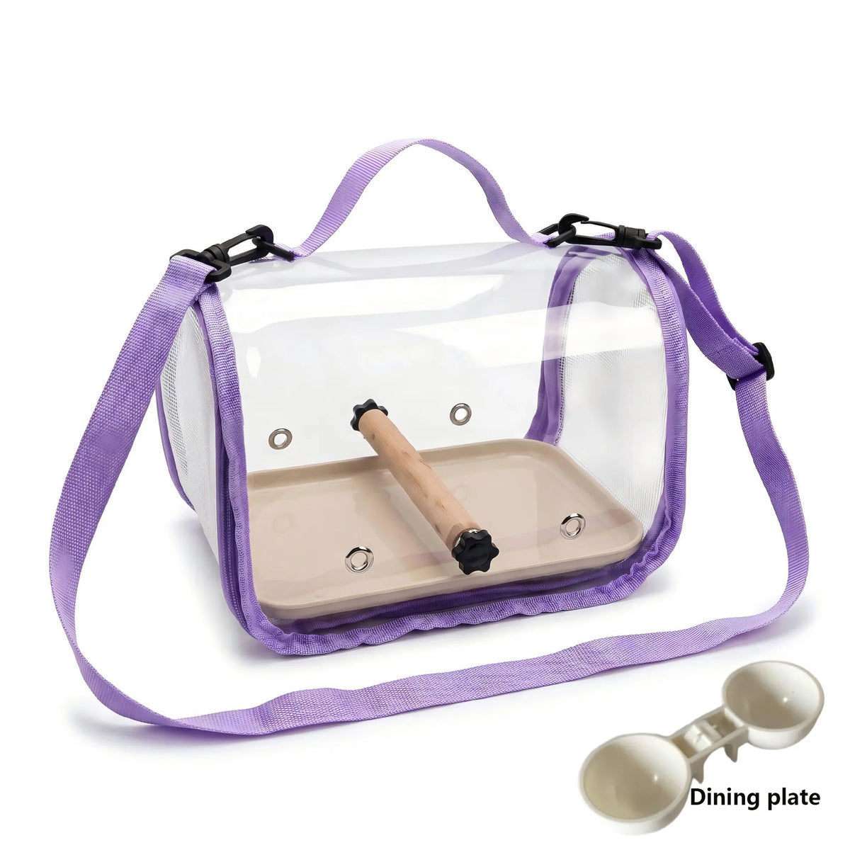 Transparent Bird Carrier with Wooden Perch