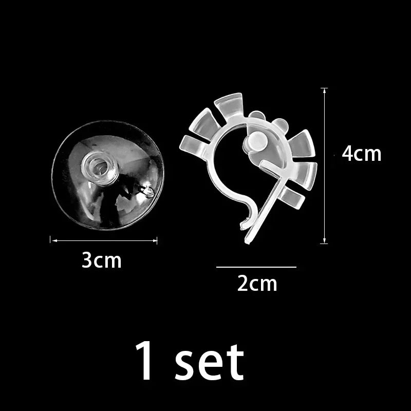A set of U-shaped aquarium hose clips with dimensions 3cm by 2cm and 4cm.