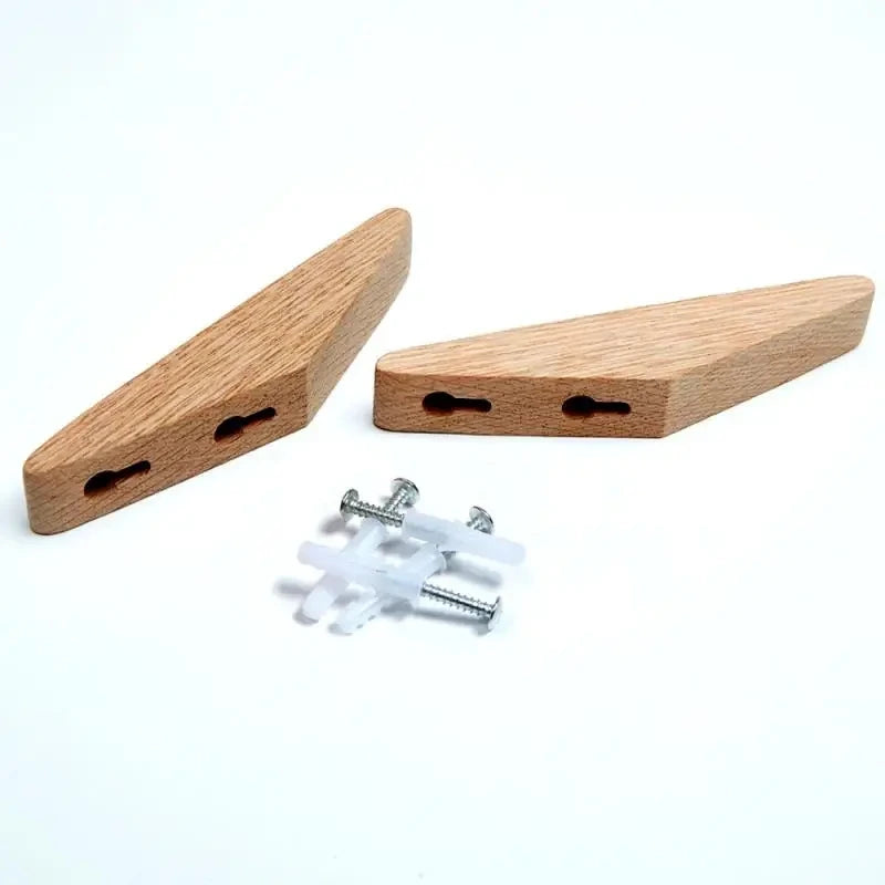 Oak wood wall mounted triangle coat rack with three hooks