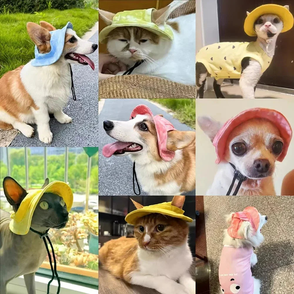 Breathable Cotton Fisherman Hat for Dogs and Cats with Ear Holes