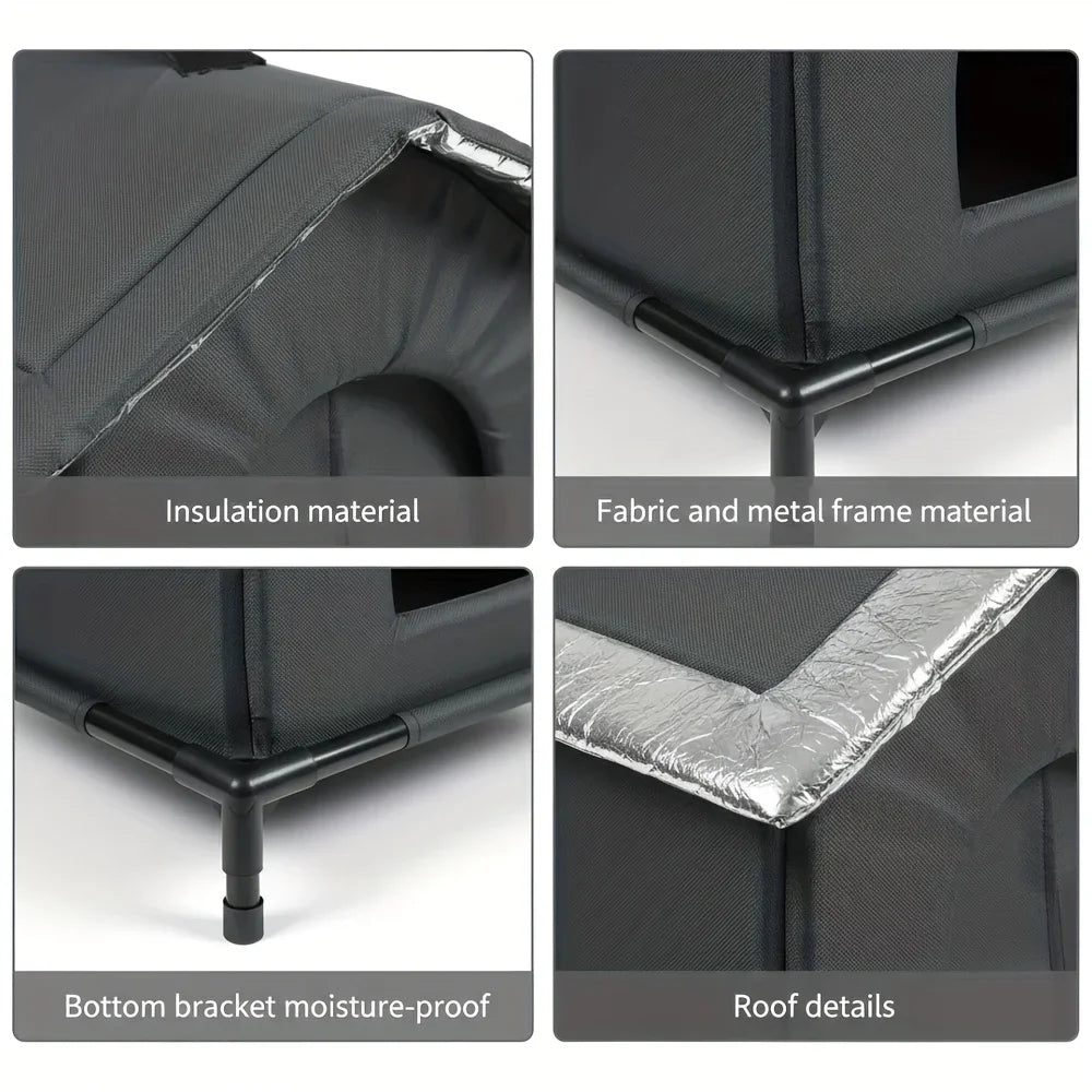 Outdoor Cat House with Heated Insulation and Raised Waterproof Base