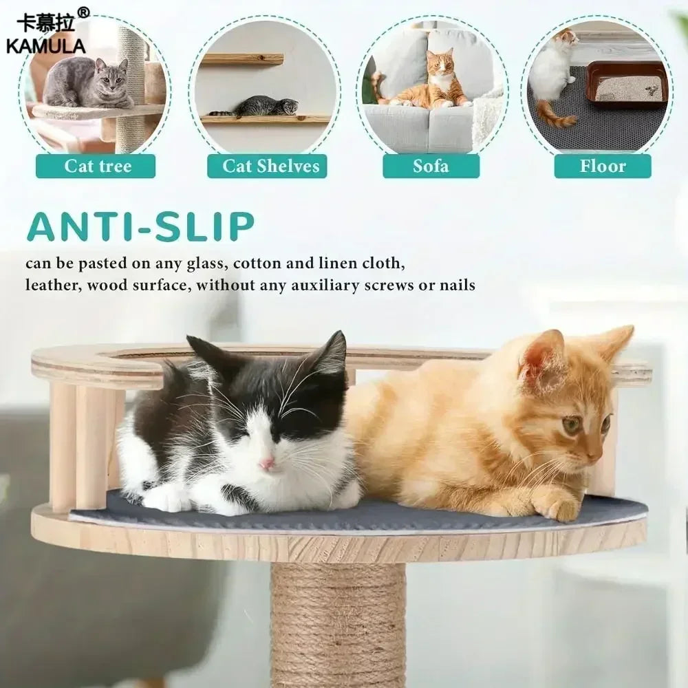 Eine Katze ruht auf einer Holz-Anti-Rutsch-Matte, die Möbel schützt.