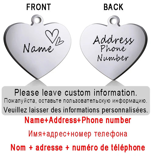 Personalized Pet ID Tag for Collar - Engraved Heart Tag