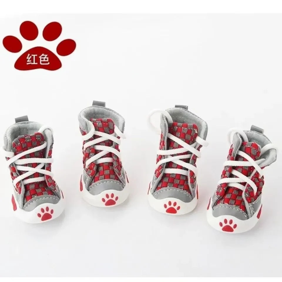 Corduroy Anti-Drop Breathable Dog Shoes for Small Puppies (Set of 4)