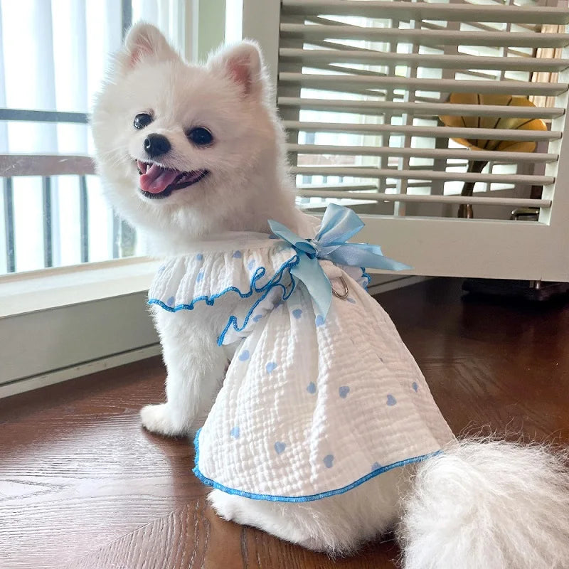Cool Cotton Summer Dress for Small Dogs with Bow Print