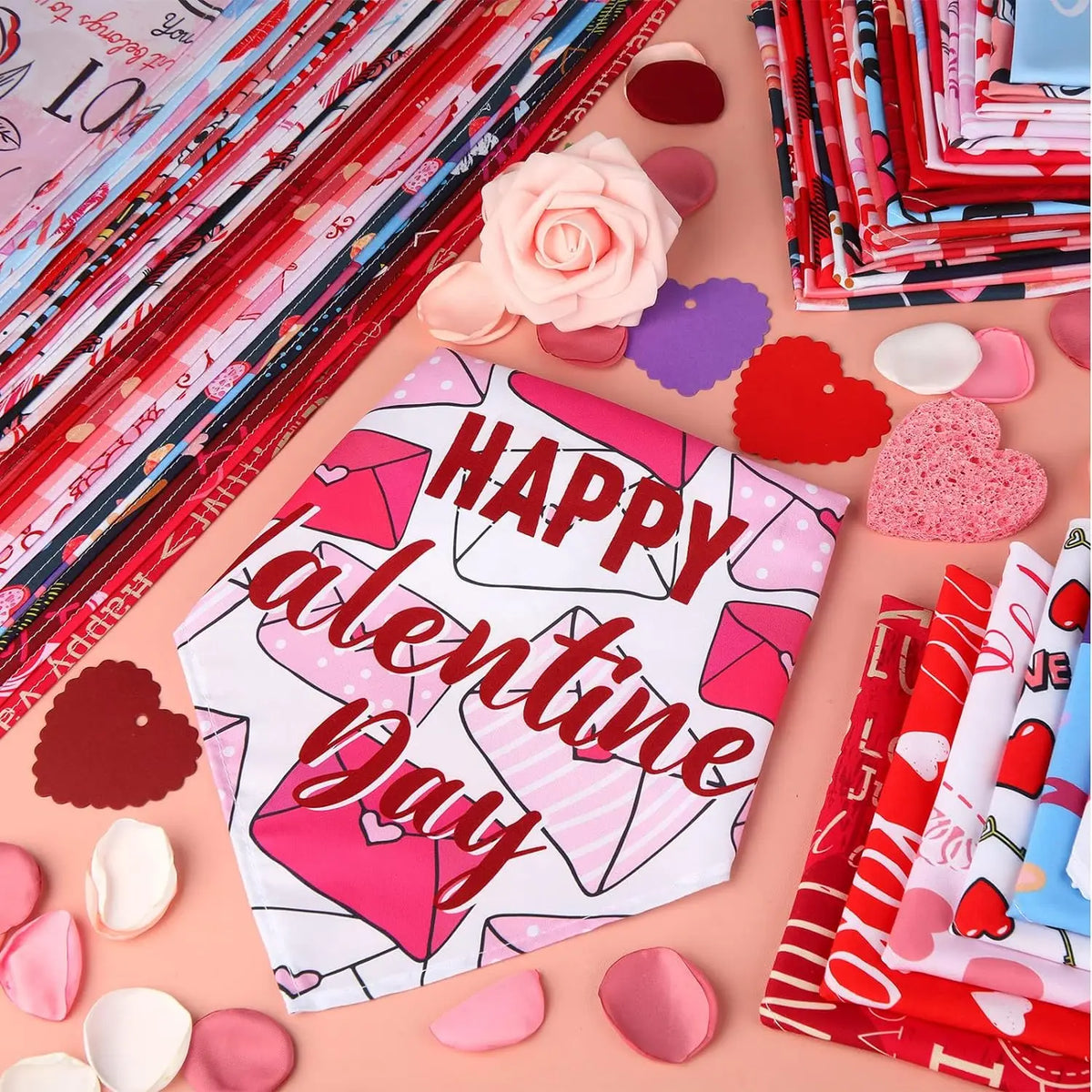 Valentine's Day Dog Bandanas – Heart & Floral Pattern Pet Scarf (Pack of 30)