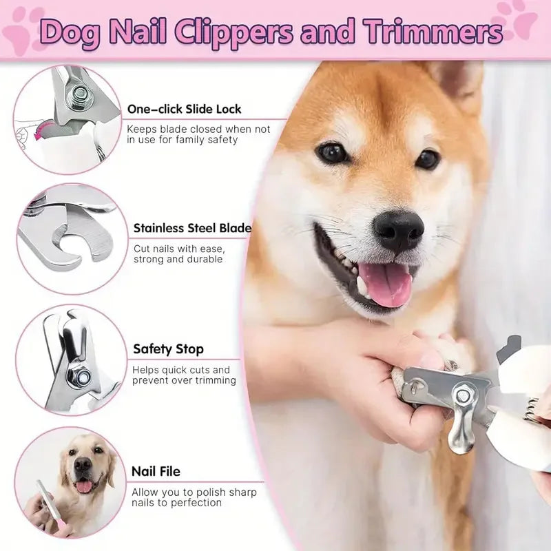 Complete Pet Grooming Kit with Nail Clipper and Detangling Brush