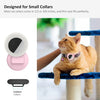 A silicone collar holder designed for small cat collars, shown with its components and a cat wearing the collar.