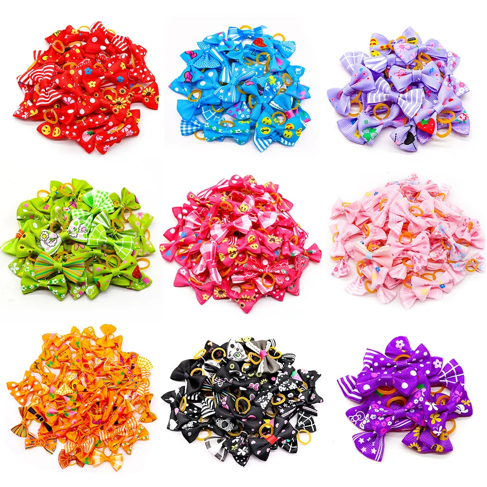 Pet Hair Bows with Rubber Bands - Assorted Styles for Small Dogs and Cats