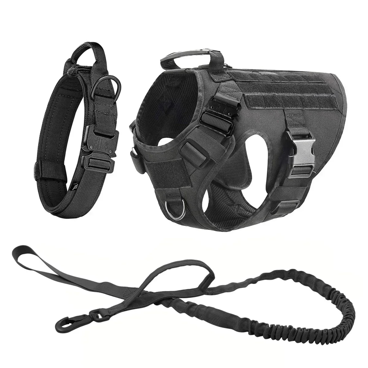 Tactical Dog Harness with MOLLE Pouches and Collar Set