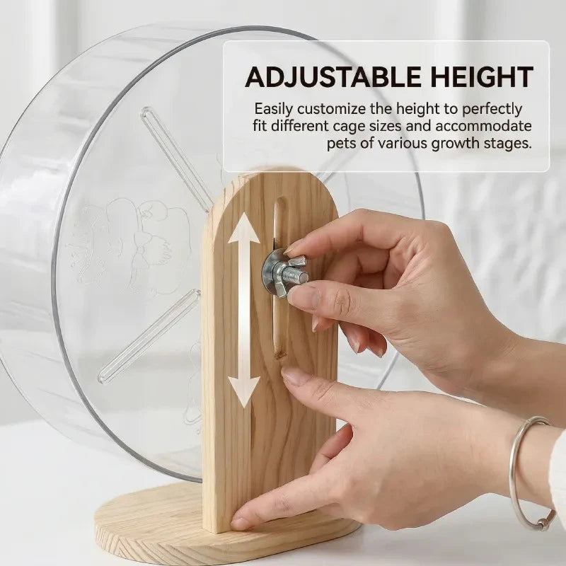 Silent Acrylic Hamster Running Wheel with Wooden Stand