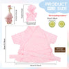 Pink fabric outfit shaped like a goose for lawn decor, shown in various forms and sizes.
