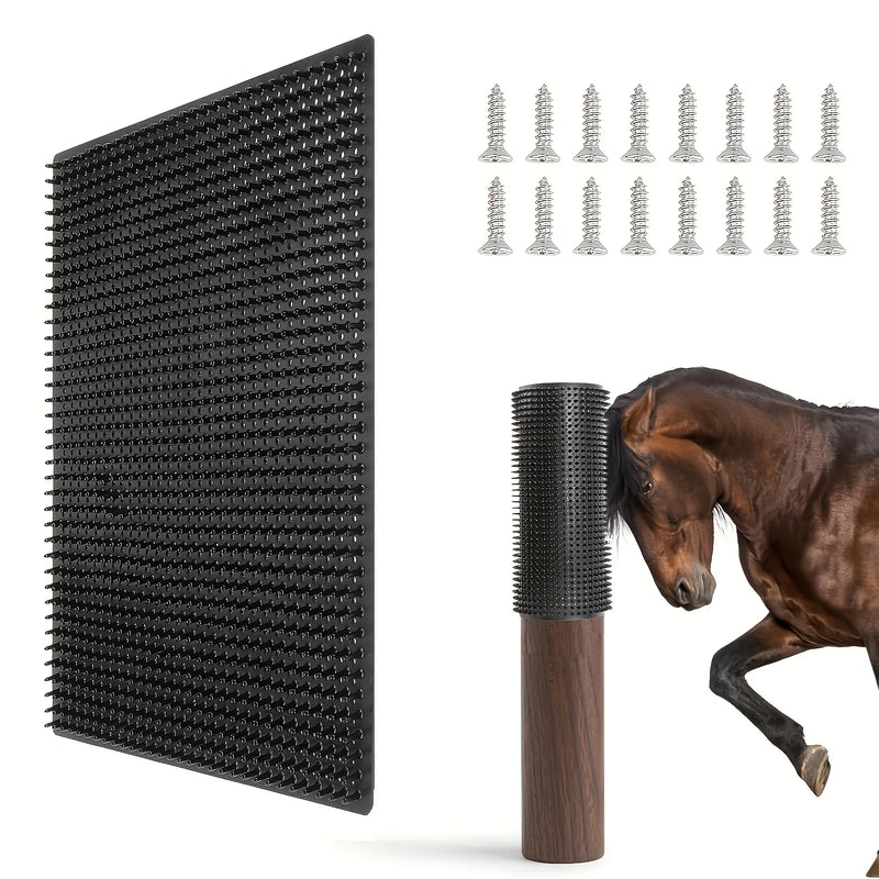 Poteau de grattage pour chevaux en PVC renforcé avec brosse en caoutchouc