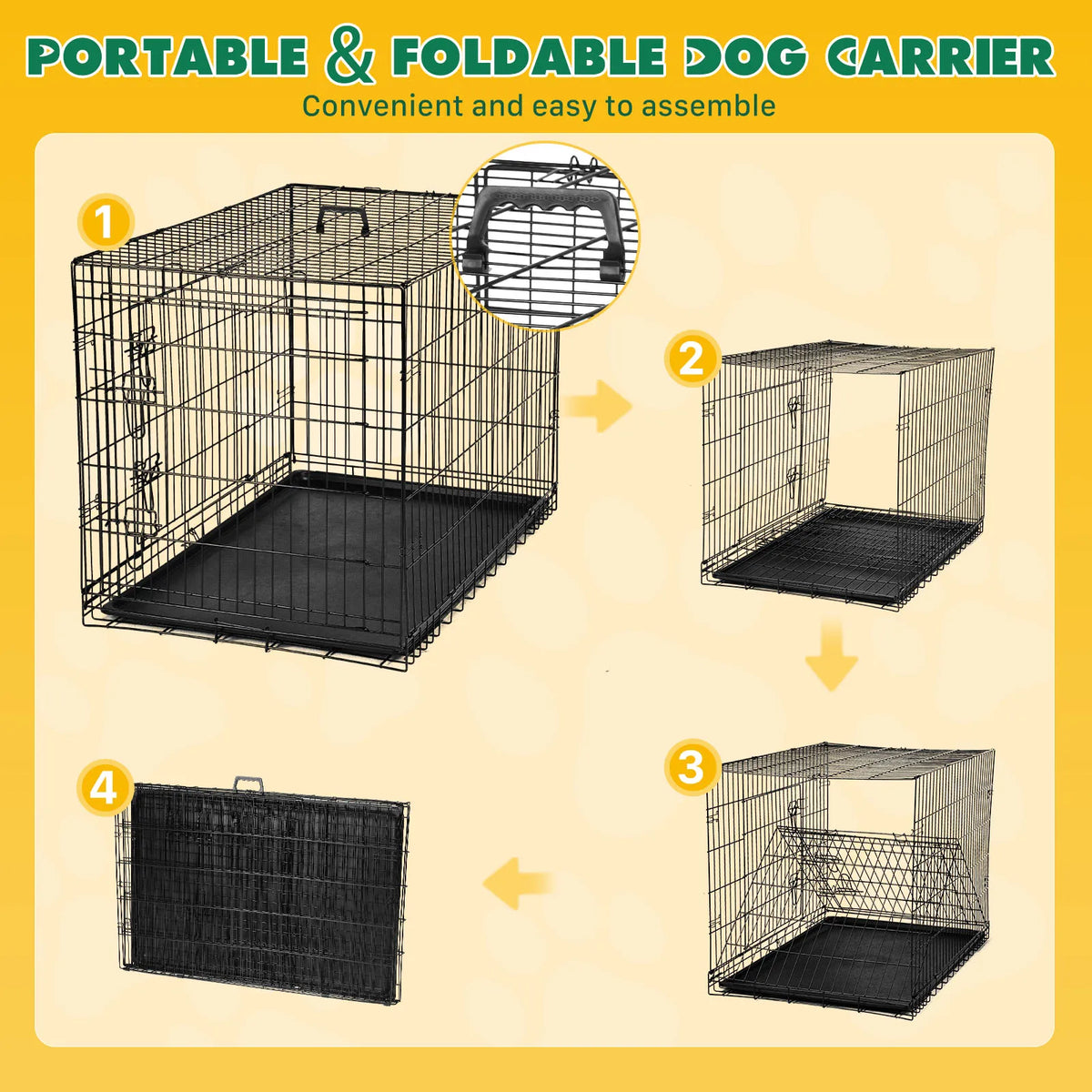 Extra-Large Foldable Metal Dog Crate with Double Doors and Leak-Proof Tray