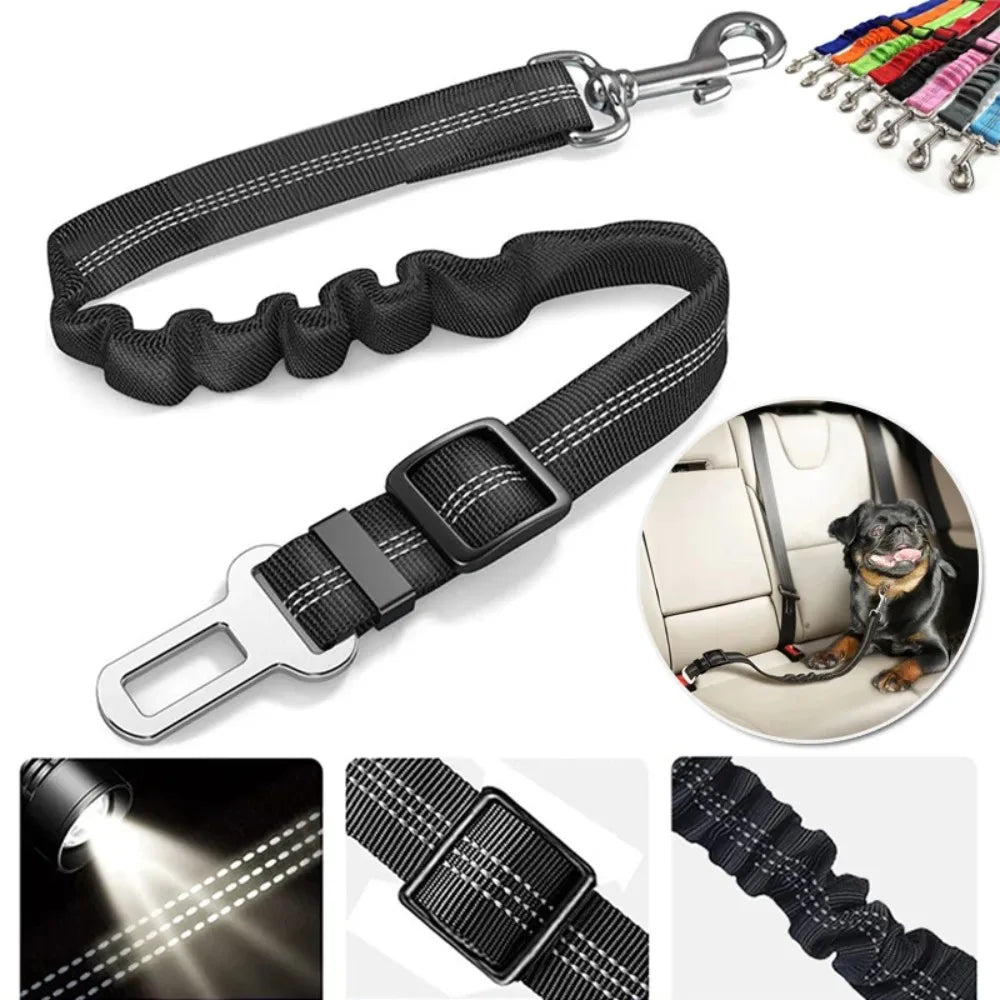 Reflective Adjustable Dog Car Seat Belt with Bungee Harness
