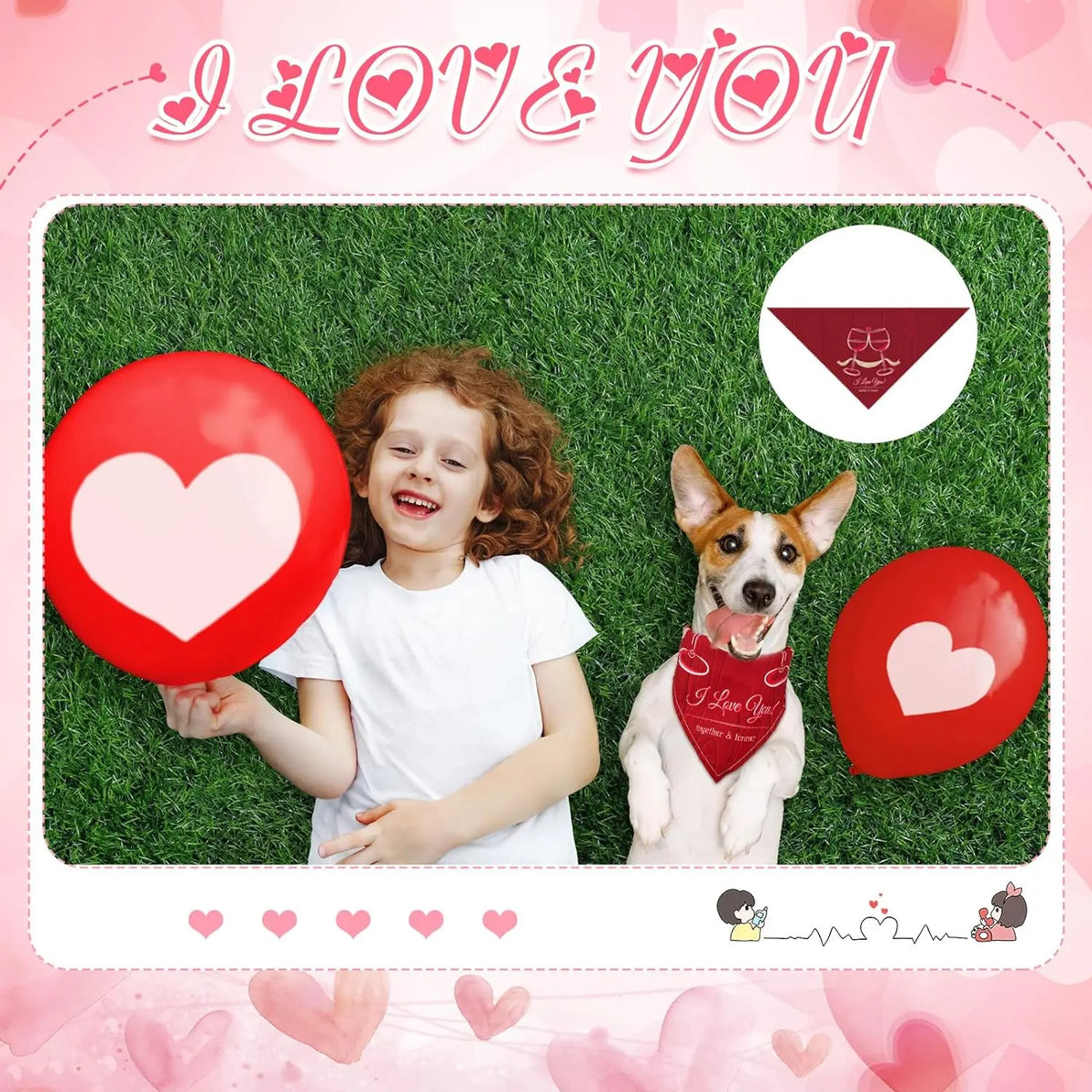 Valentine's Day Dog Bandanas – Heart & Floral Pattern Pet Scarf (Pack of 30)
