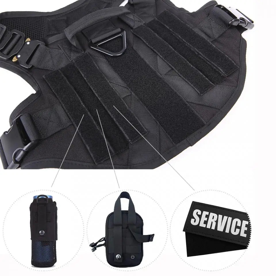 Tactical Dog Harness with MOLLE Pouches and Collar Set