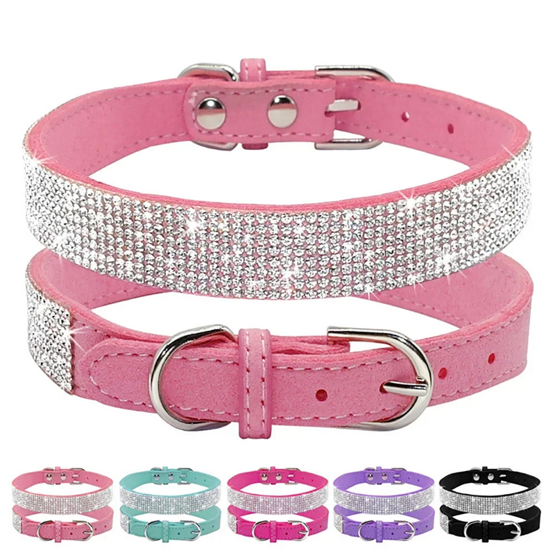 Kristall-Straß-Halsband aus Leder