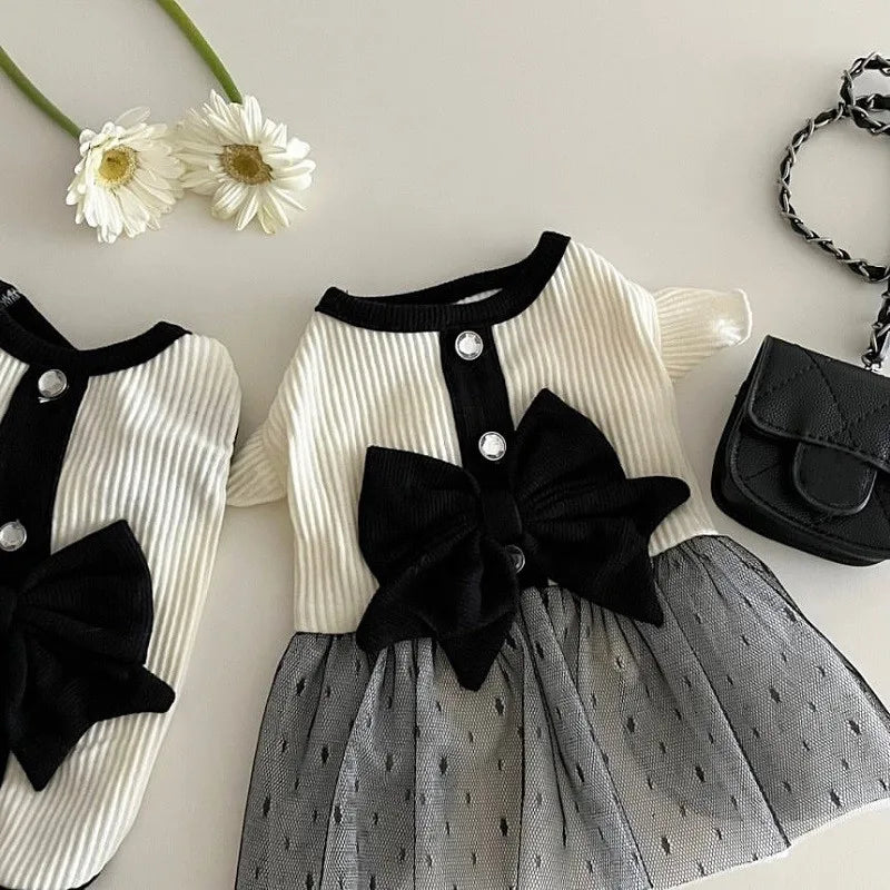 Princess Mesh Dog Dress with Bow Lace Trim