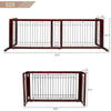 A wooden pet gate with vertical bars and a frame, shown in a side view.