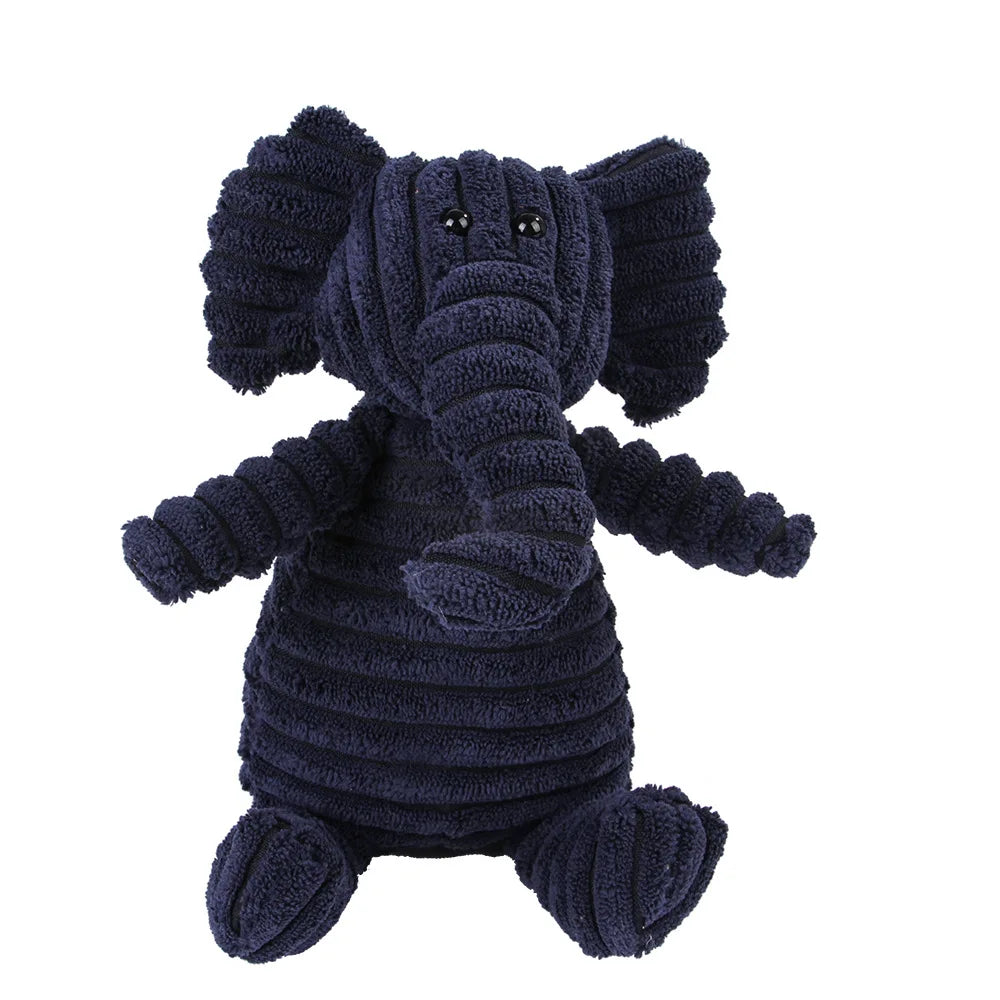 Jouet à mâcher en forme d'éléphant, noir bleu et duveteux pour dents de chien.