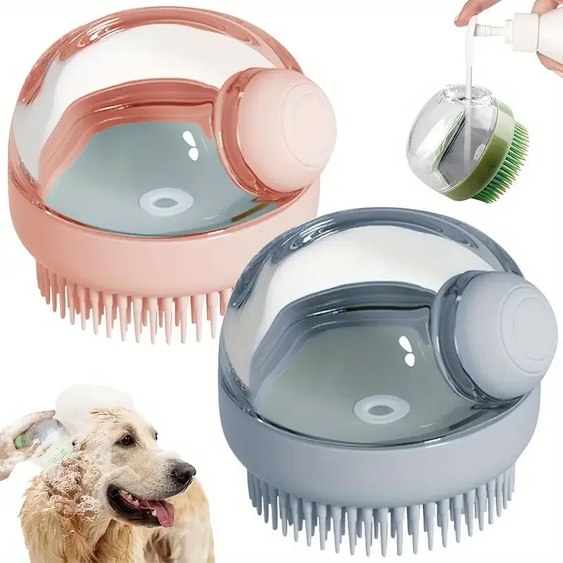 Pet Bath Brush with Soap Dispenser & Silicone Bristles