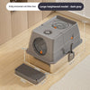 A large heightened dark gray fully enclosed cat litter box with a flip-top lid and a grated base.